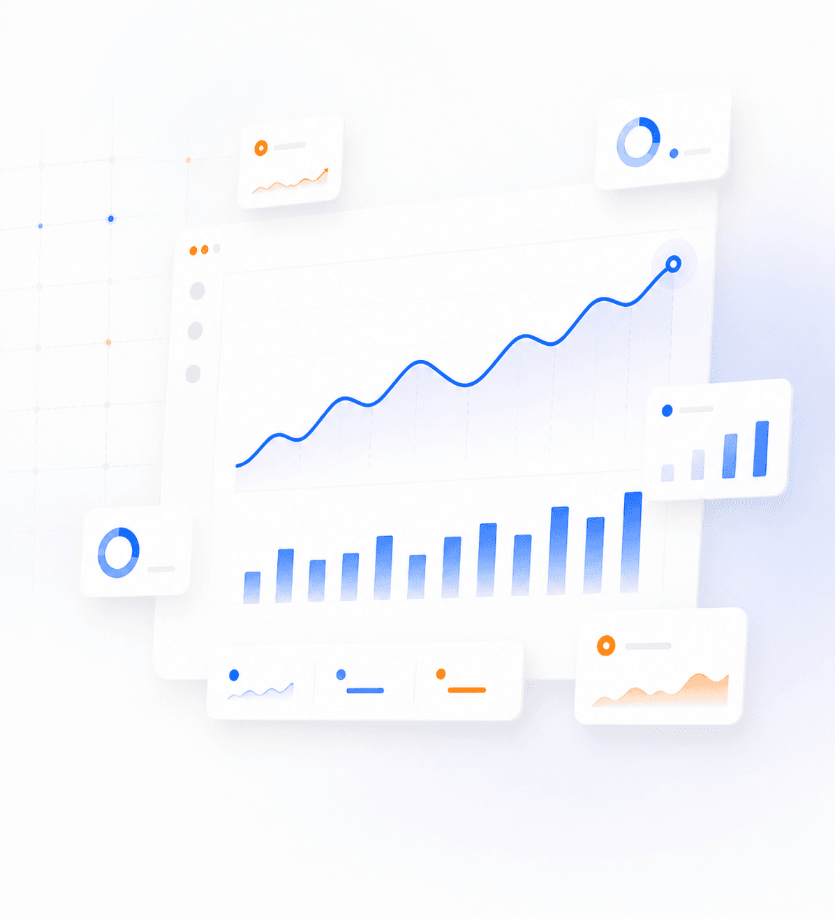 A rising blue analytics chart in a light BackedResult editorial style